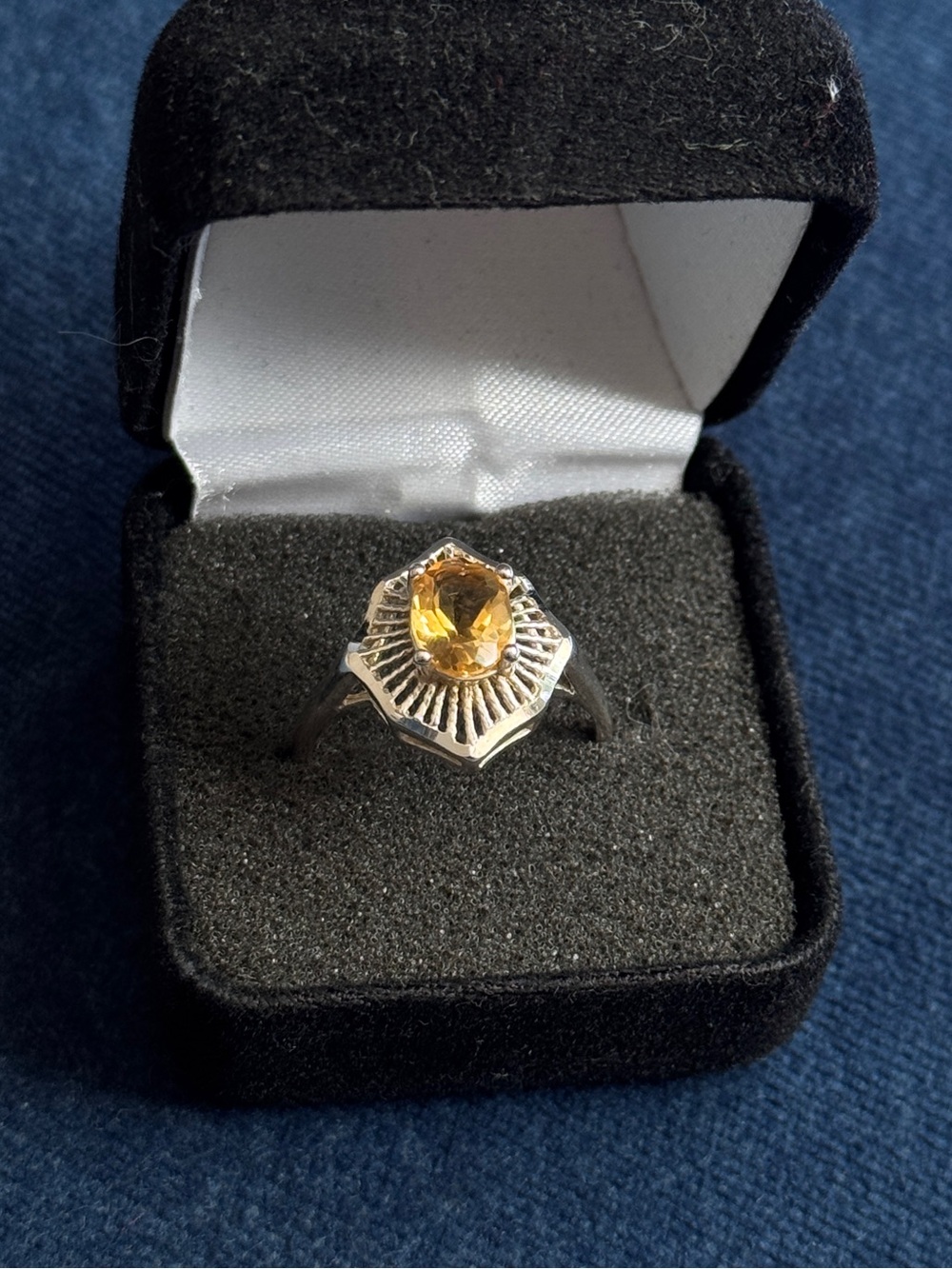 Vintage LUC Art Deco Style Sterling Silver Yellow‎ Gemstone Citrine Size 8